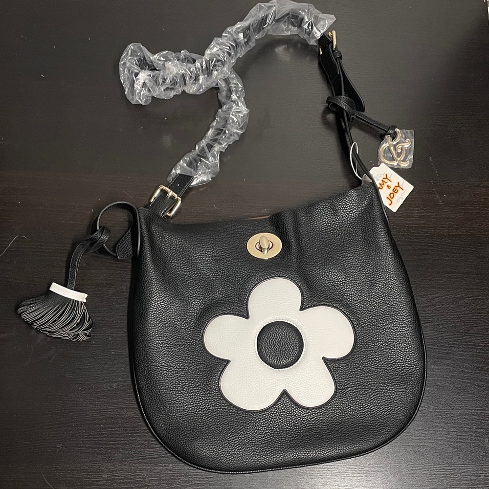Stylish Black and White Floral Crossbody Bag